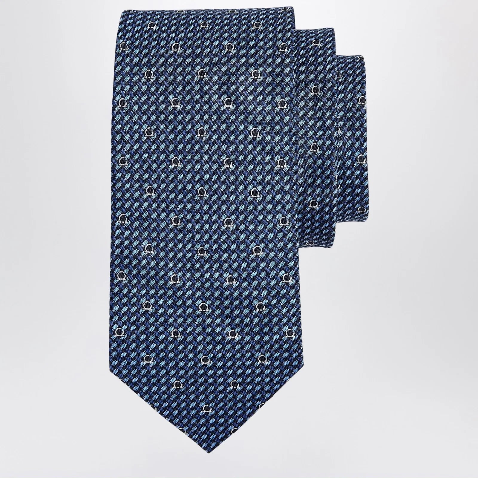 Ferragamo Dark Blue Gancini Print Silk Tie