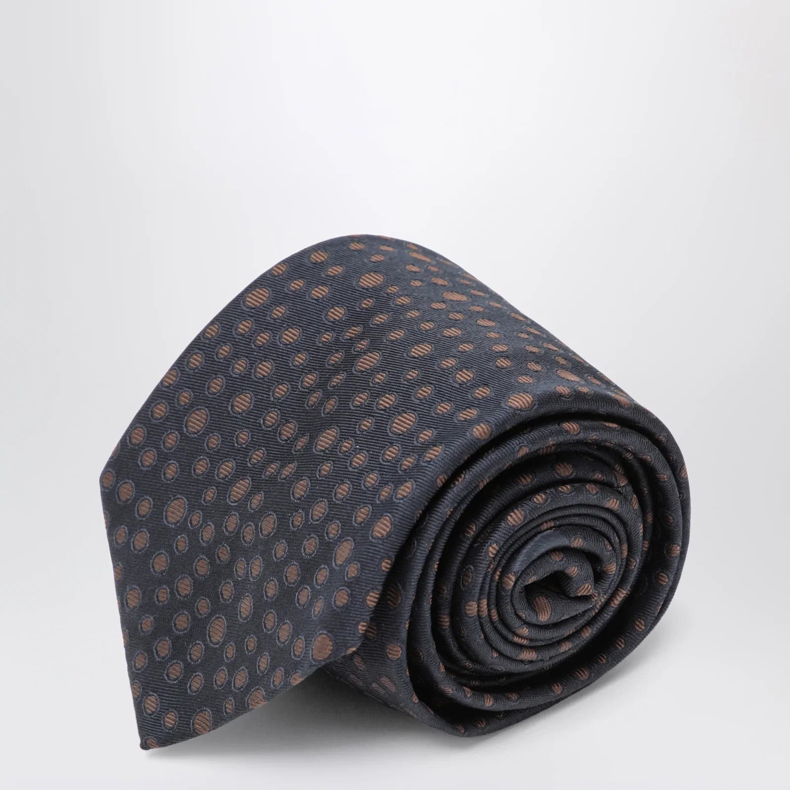 Ferragamo Marine/Brown polka-dot silk tie