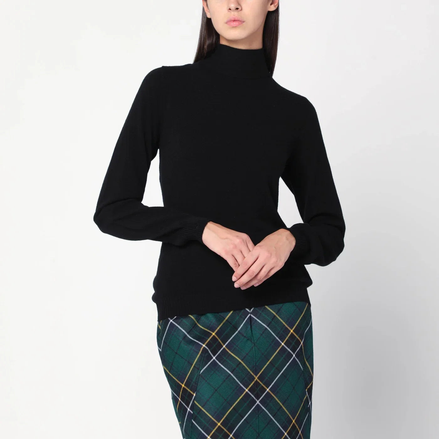 Moschino Black turtleneck sweater with crossed details