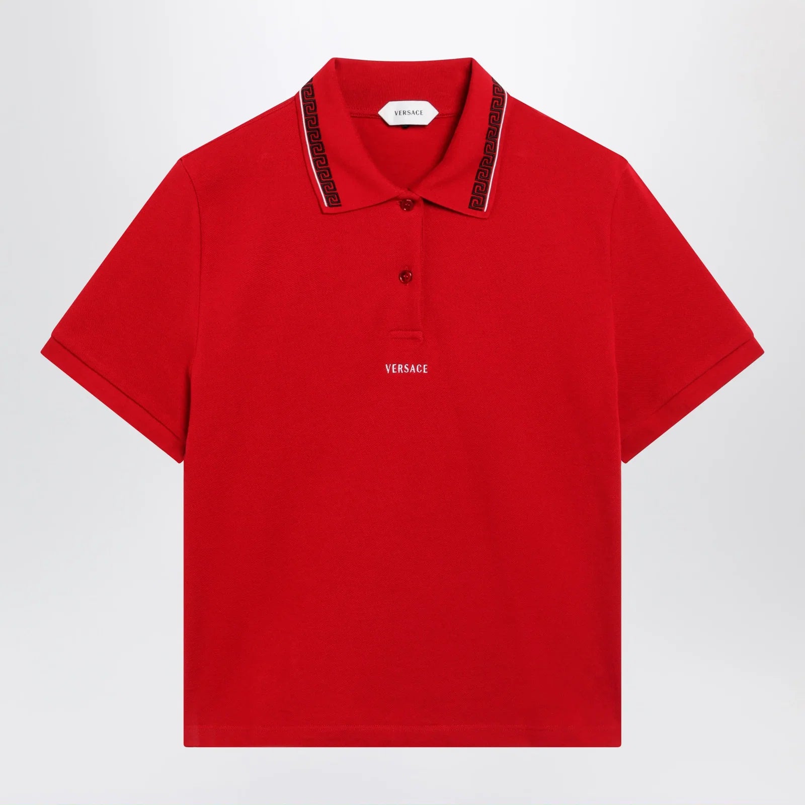 Versace Lipstick red cotton piqué polo with embroidered logo