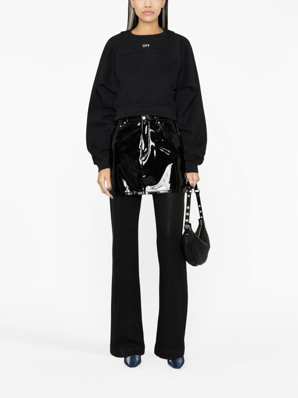 Off White Printed Crop Sweatshirt