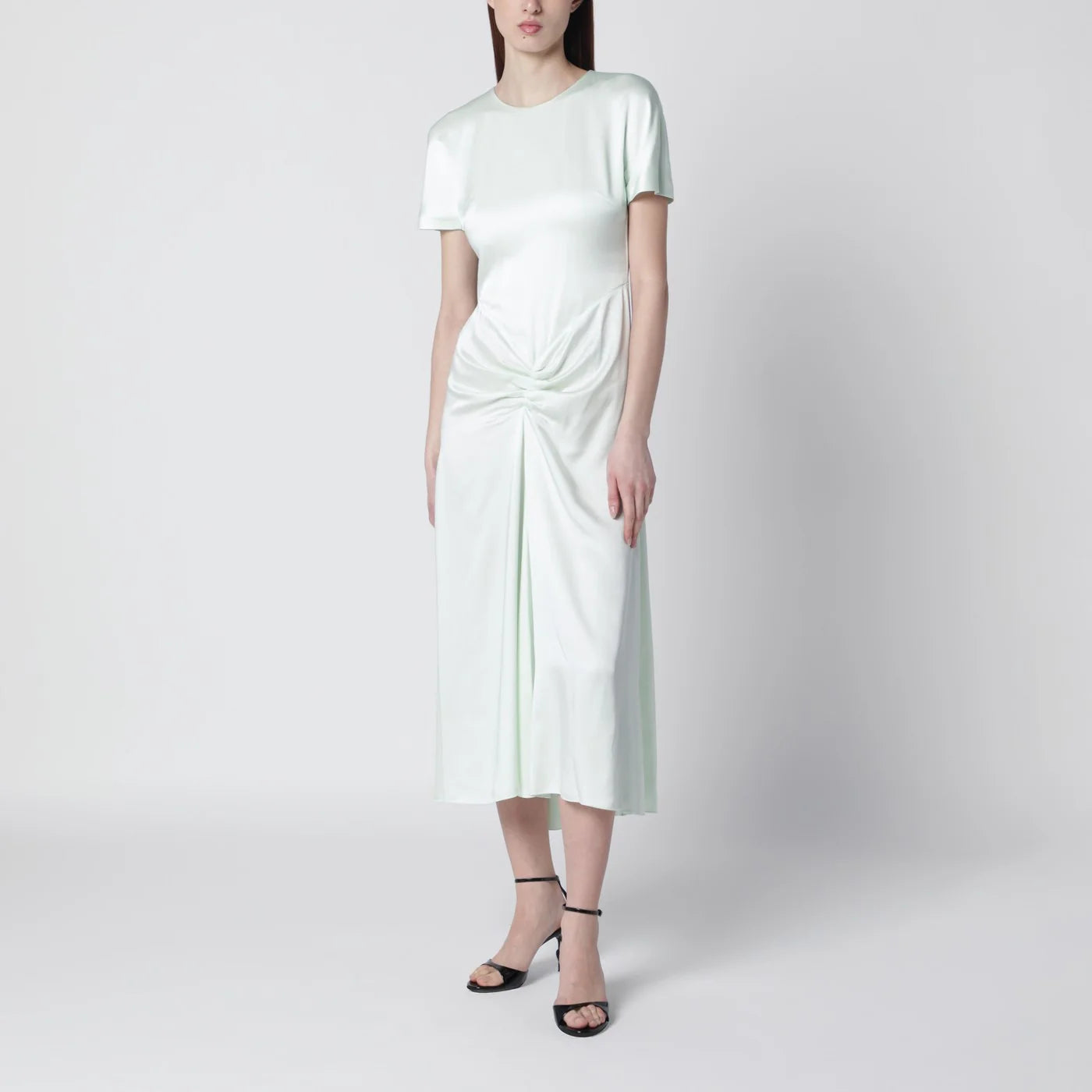 Victoria Beckham Blaire dress with gathered waist in aloe colour