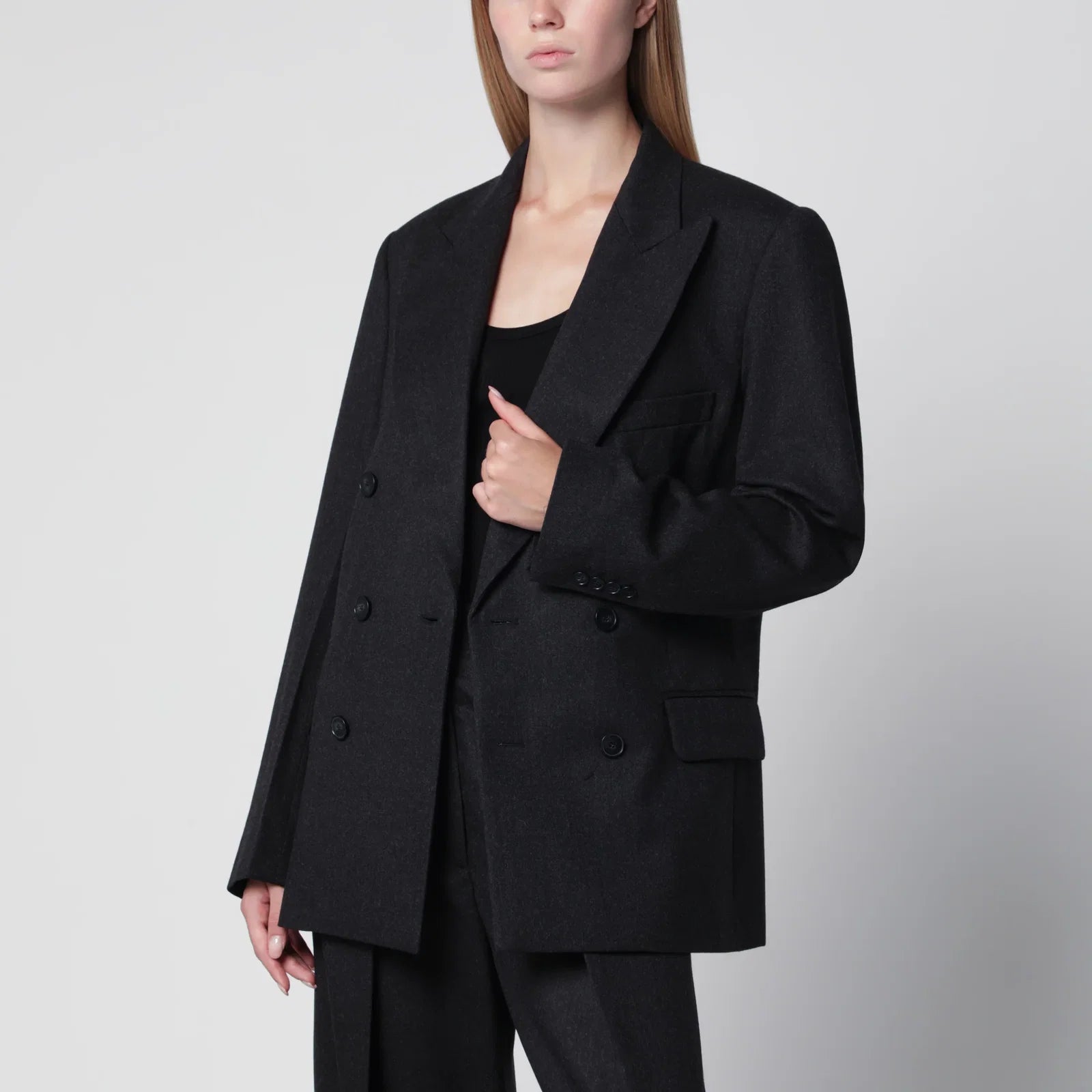 Victoria Beckham Dark Grey Double-Breasted Wool Jacket