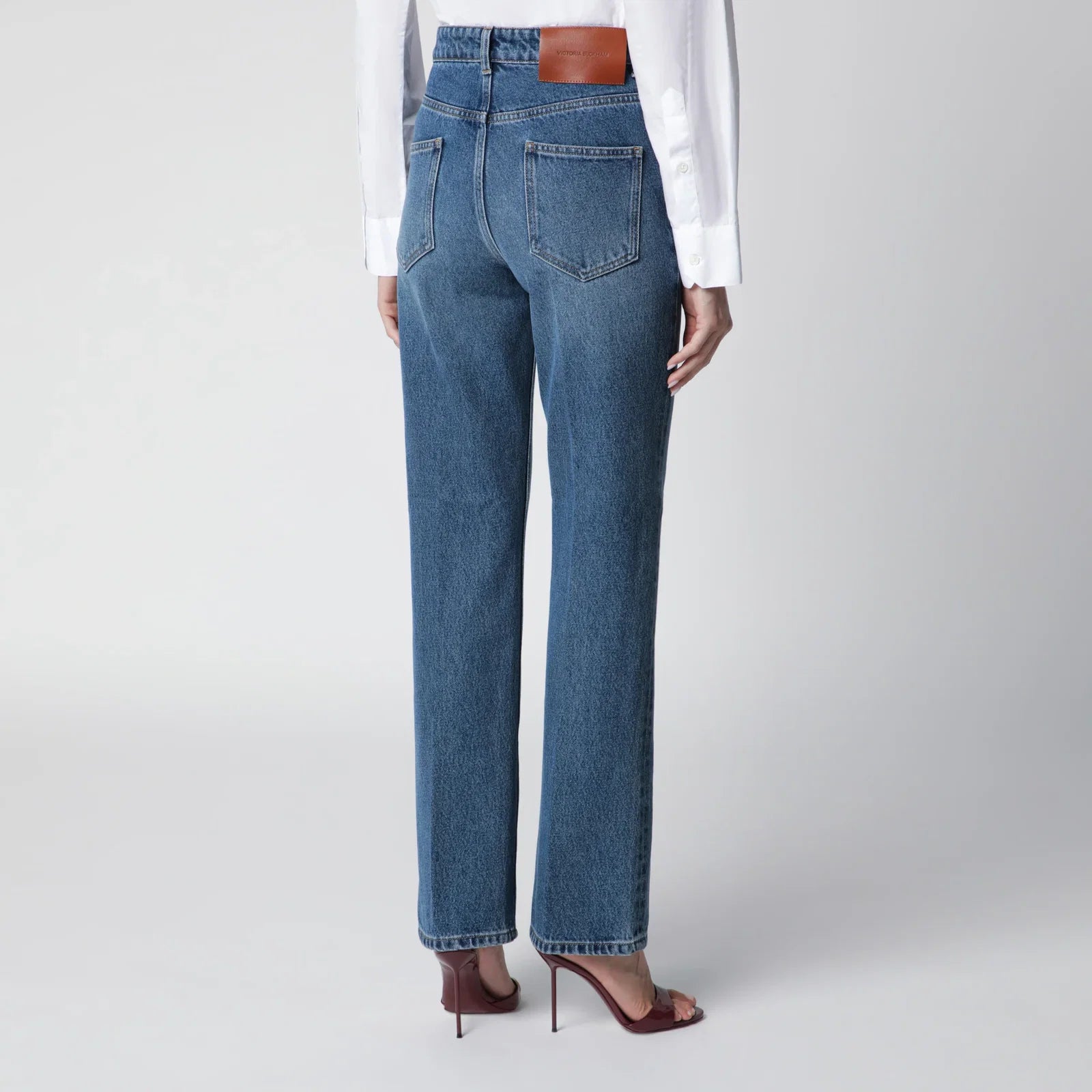Victoria Beckham Julia Jeans in Blue Cotton Denim