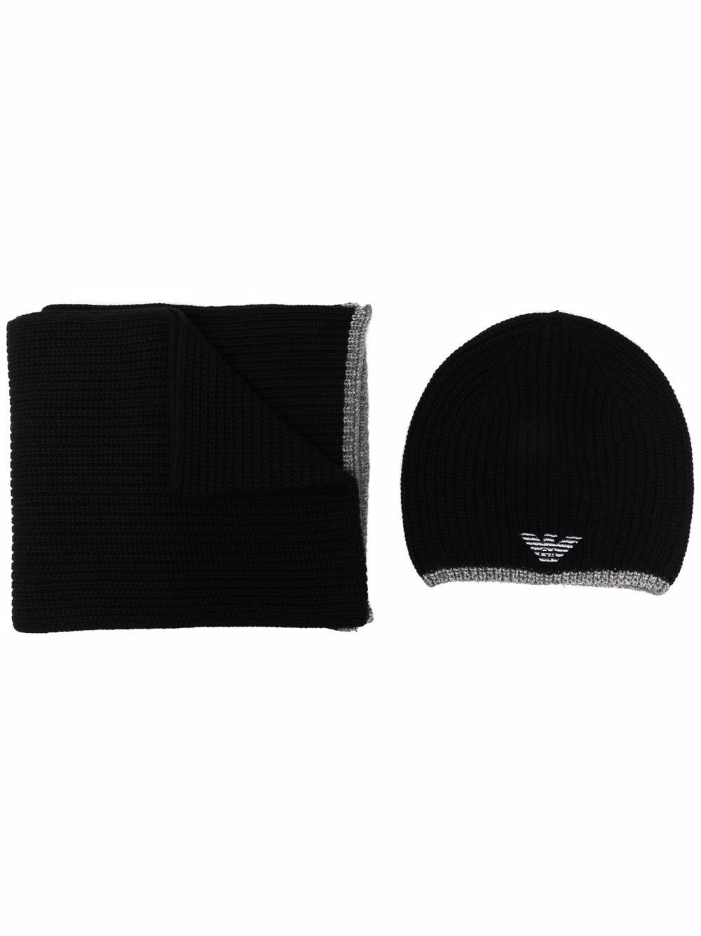 Emporio Armani ribbed knit embroidered logo scarf & beanie set