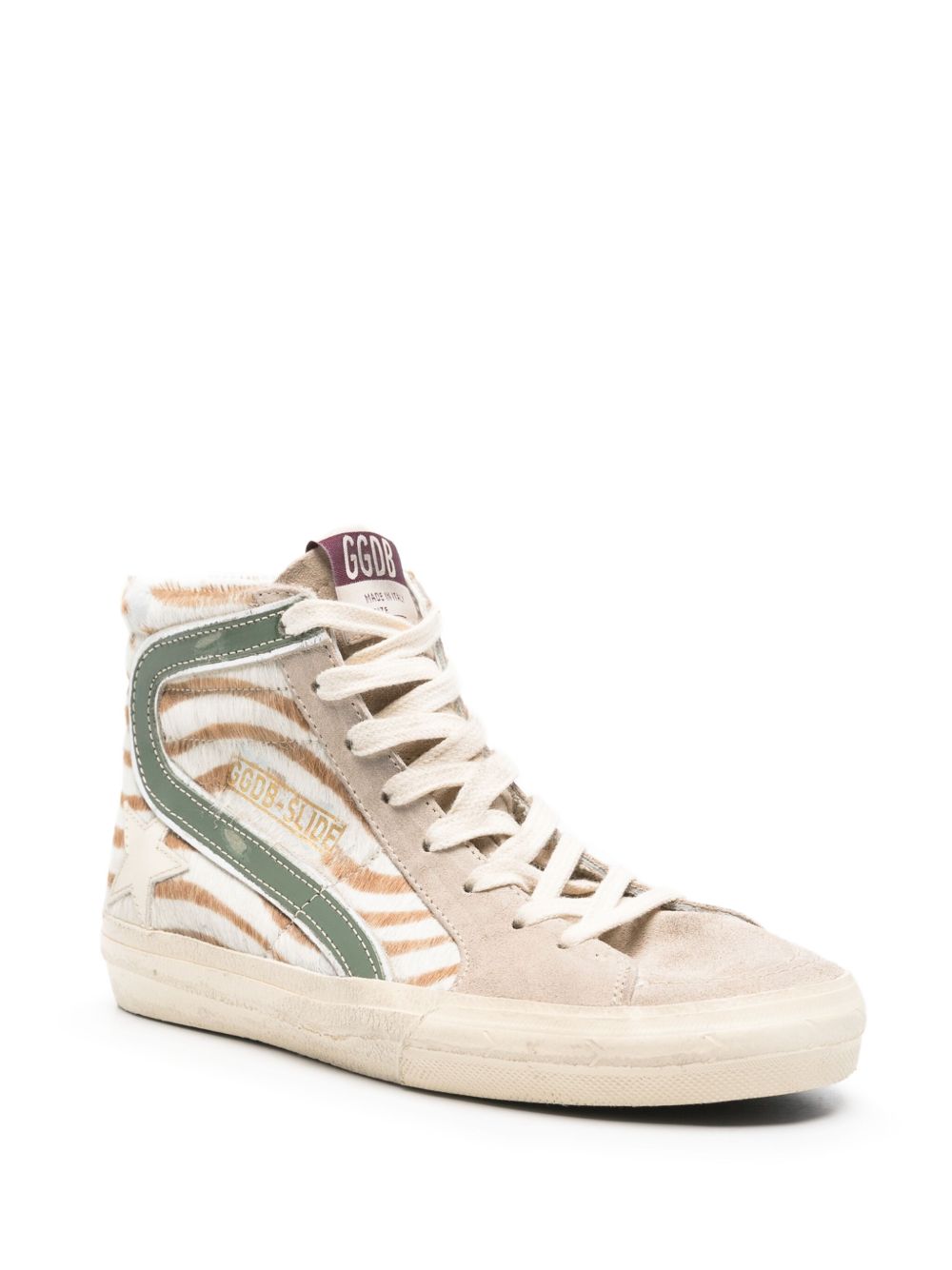 Golden Goose Slide in zebra-print pony skin with laminated leather flash