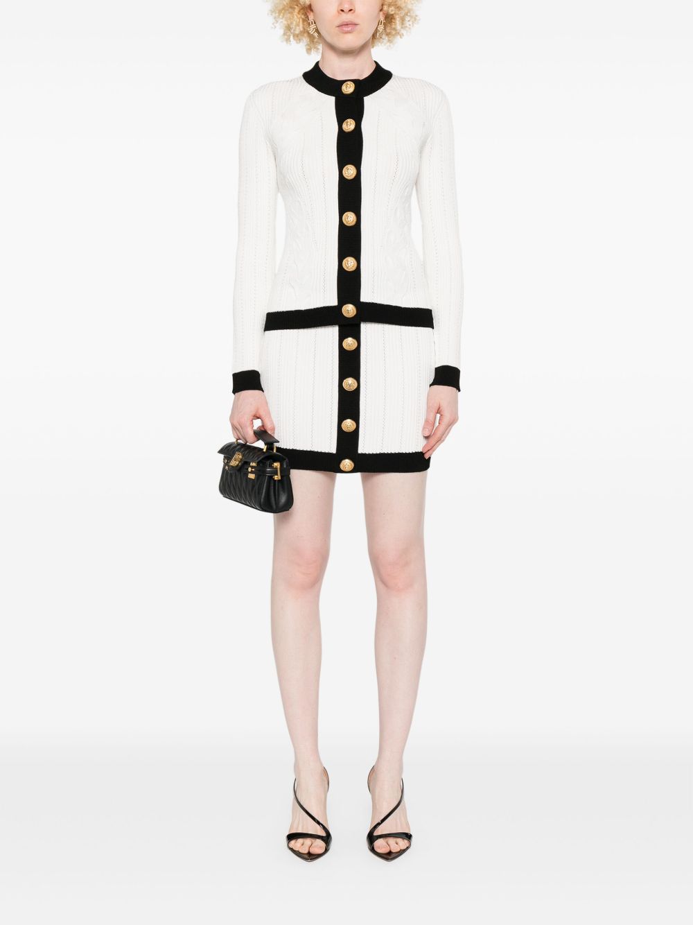 Balmain Button-embellished ribbed-knit mini skirt