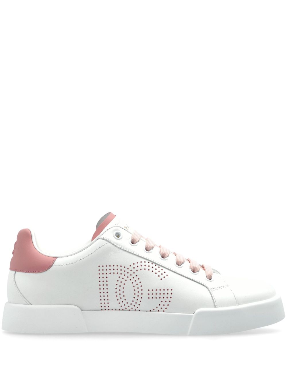 Dolce & Gabbana-Portofino Light Strobel sneakers in white and pink calf leather
