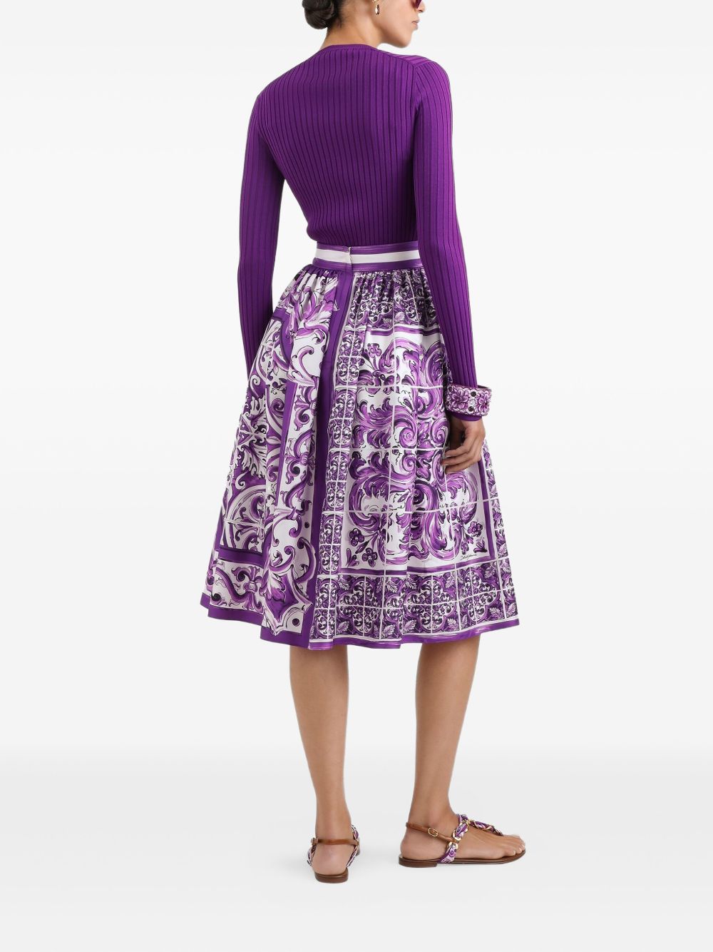 Dolce & Gabbana Gathered twill skirt with maiolica print