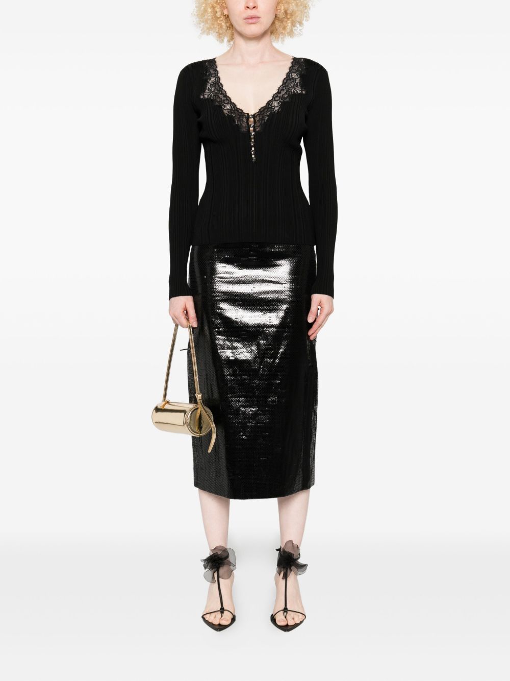 Self-Portrait Lace-trimmed ribbed top