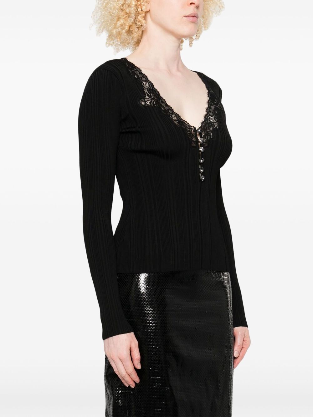 Self-Portrait Lace-trimmed ribbed top