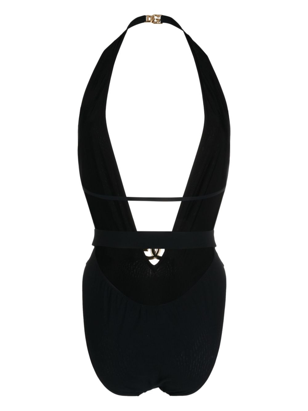 Dolce & Gabbana-black plunge-neck belted one-piece swimsuit