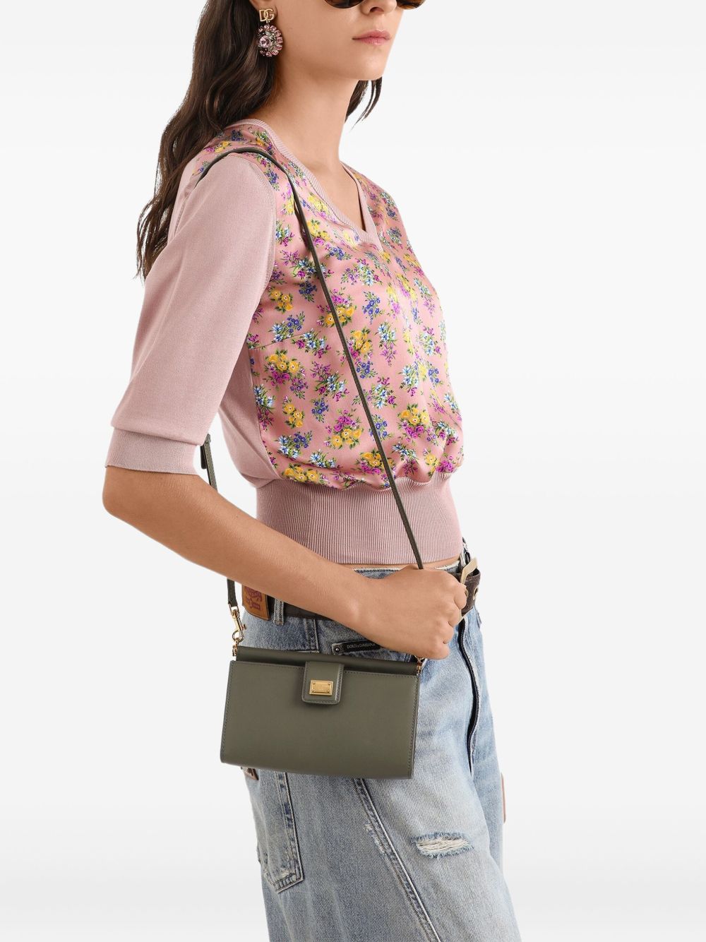 Dolce & Gabbana- plongé calfskin phone bag in olive green