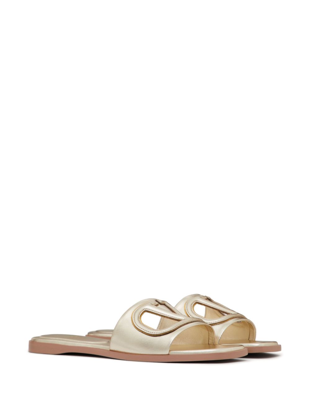 Valentino Garavani Vlogo Cut-Out Laminated Nappa Leather Slide Sandal