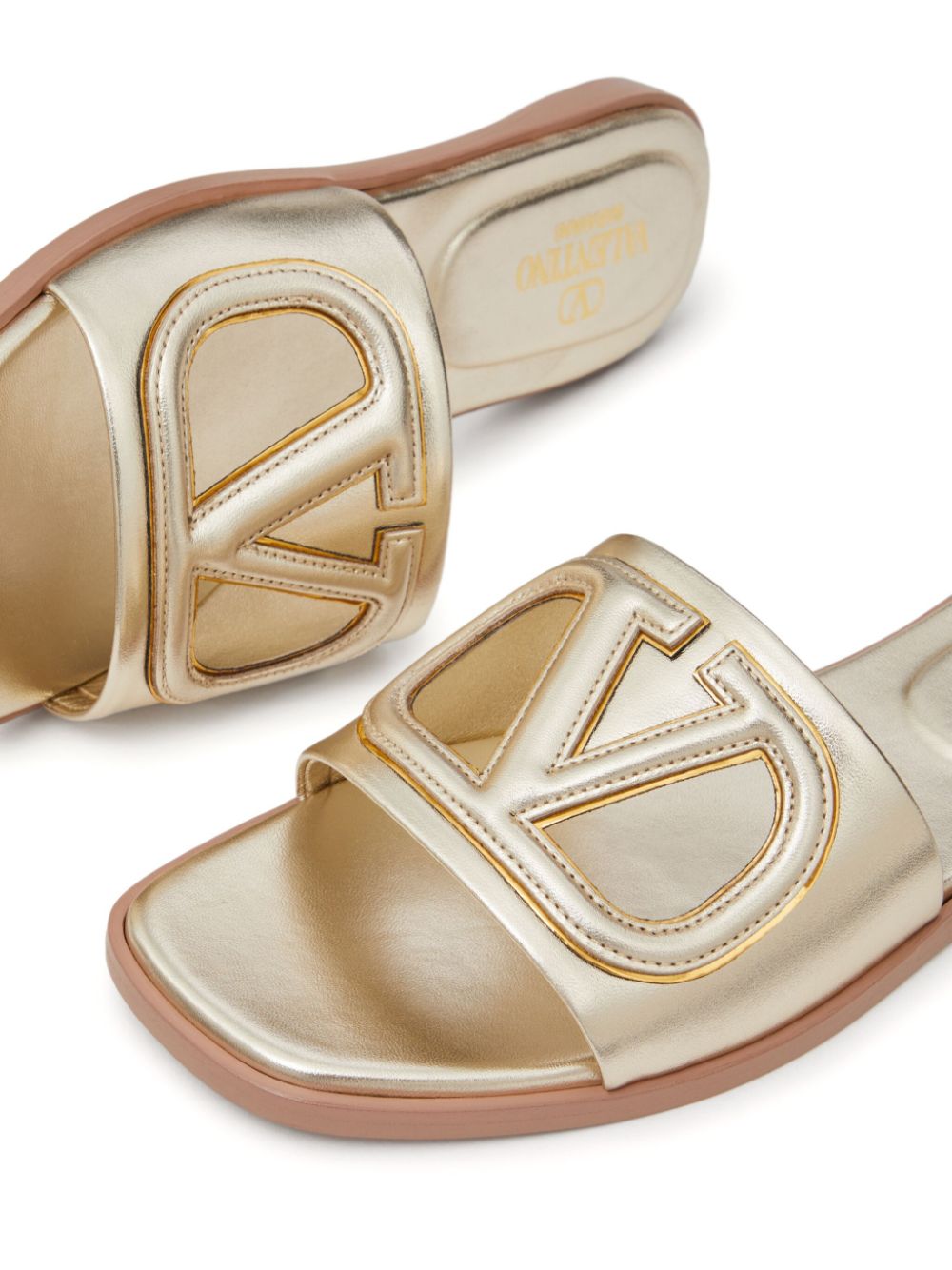 Valentino Garavani Vlogo Cut-Out Laminated Nappa Leather Slide Sandal