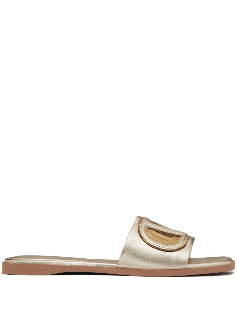 Valentino Garavani Vlogo Cut-Out Laminated Nappa Leather Slide Sandal