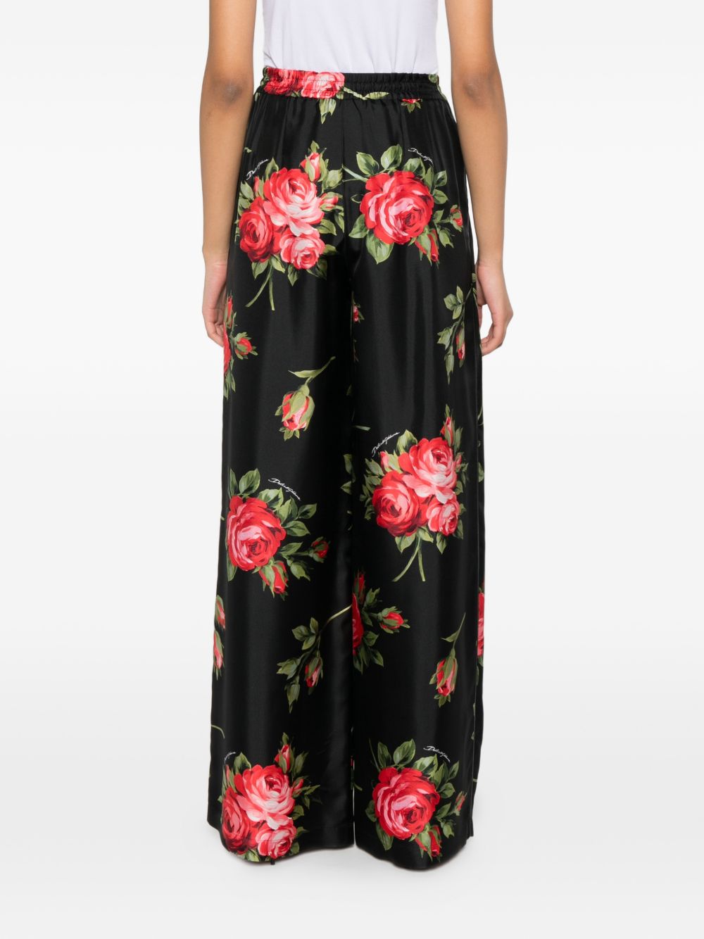 Dolce & Gabbana-Floral print silk-twill wide-leg pants