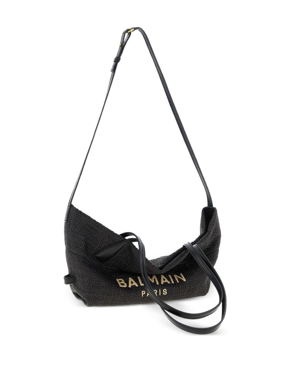 Balmain Track Small Tote Bag In Raffia And Calfskin