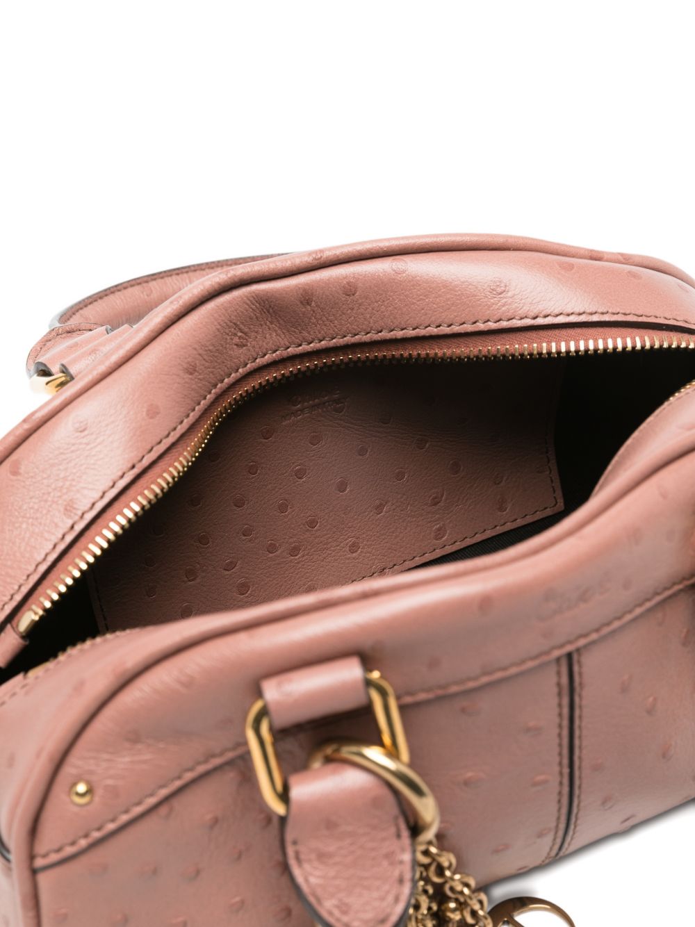 Chloé Small Ostrich-Effect Leather Bowling Bag