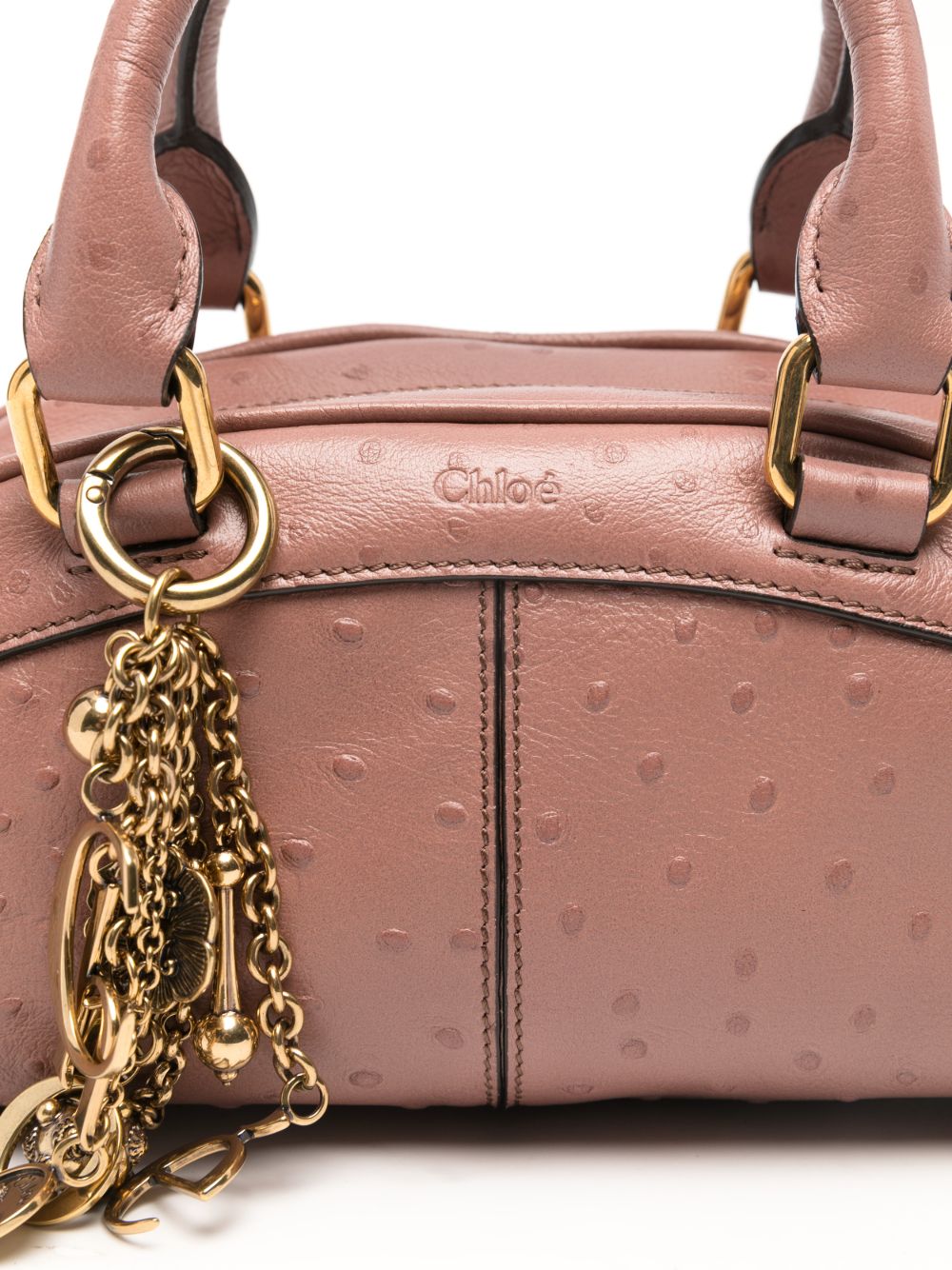 Chloé Small Ostrich-Effect Leather Bowling Bag