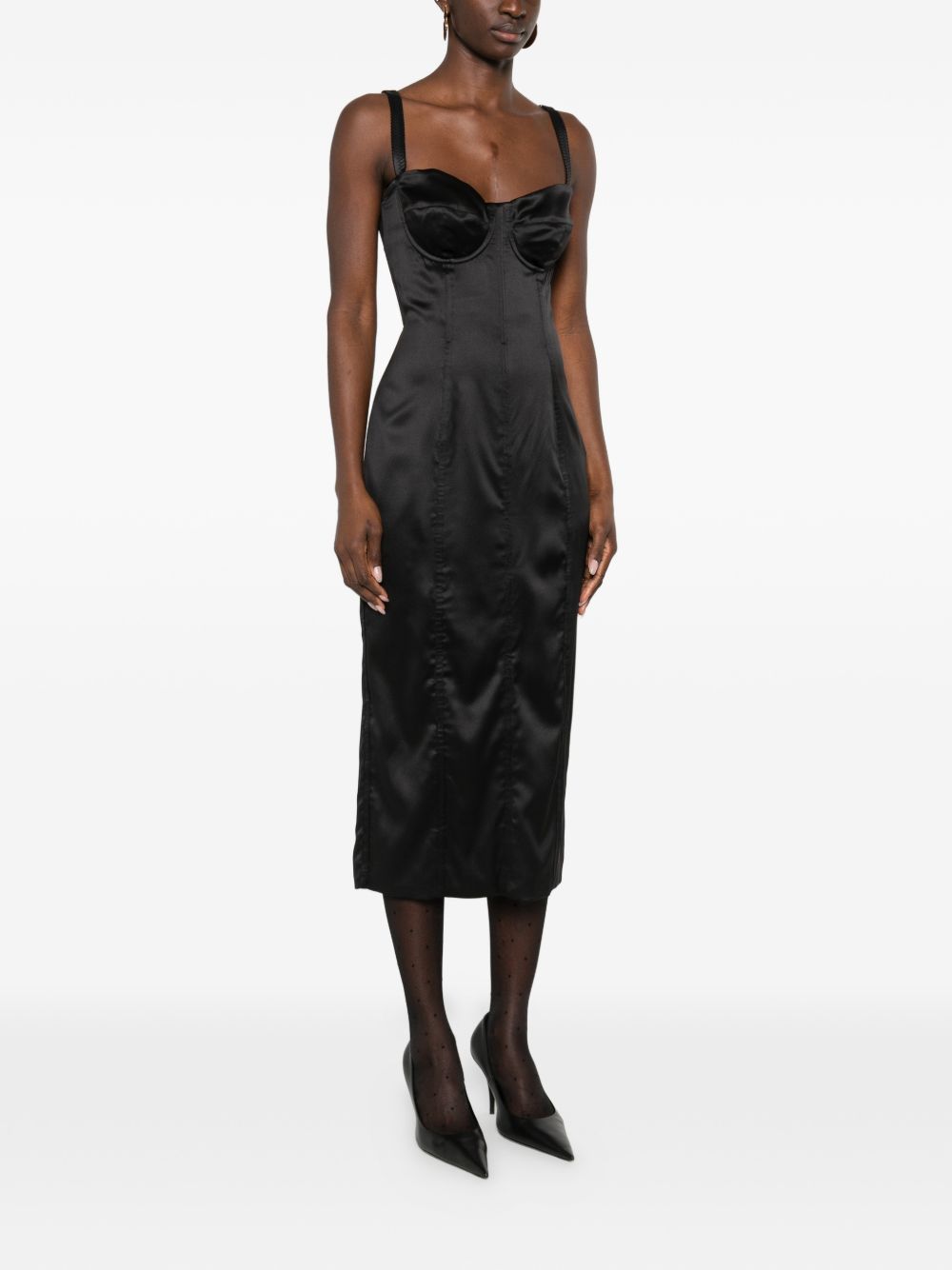 Dolce & Gabbana-black satin bustier midi dress