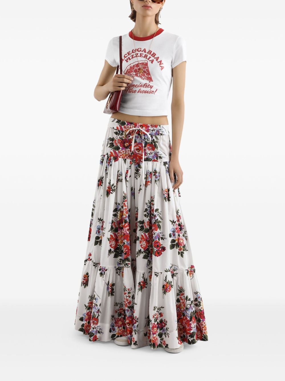 Dolce & Gabbana-Pleated tiered floral-print cotton-poplin midi skirt