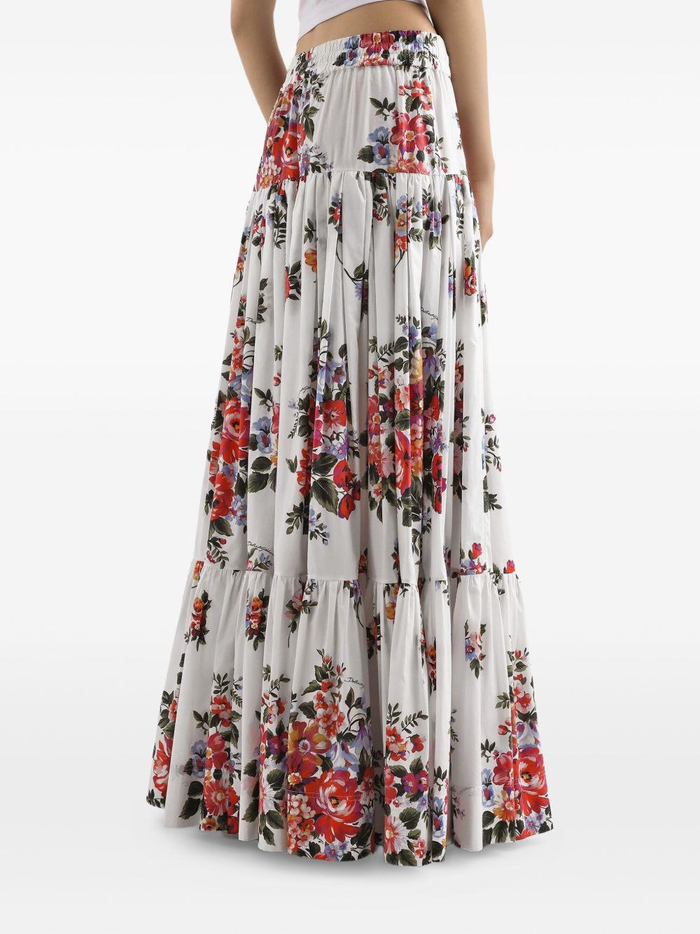 Dolce & Gabbana-Pleated tiered floral-print cotton-poplin midi skirt