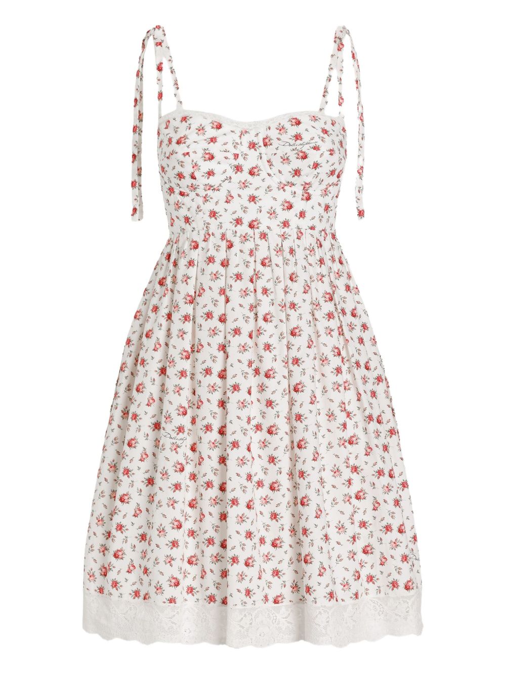 Dolce & Gabbana-Lace-trimmed floral-print cotton-blend poplin bustier mini dress