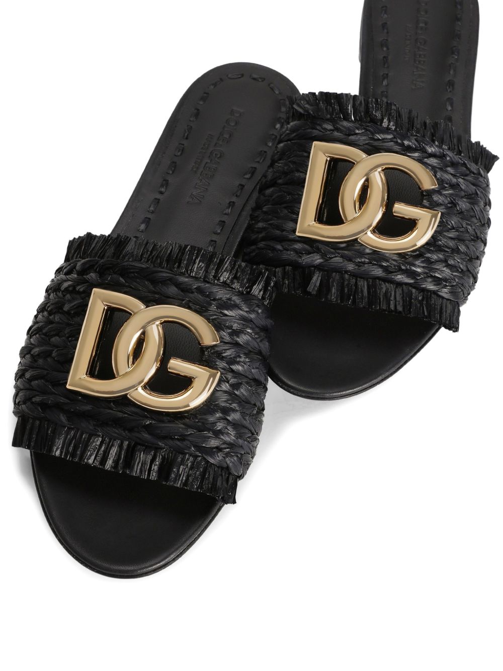 Dolce & Gabbana Woven Raffia Slippers with Fringe