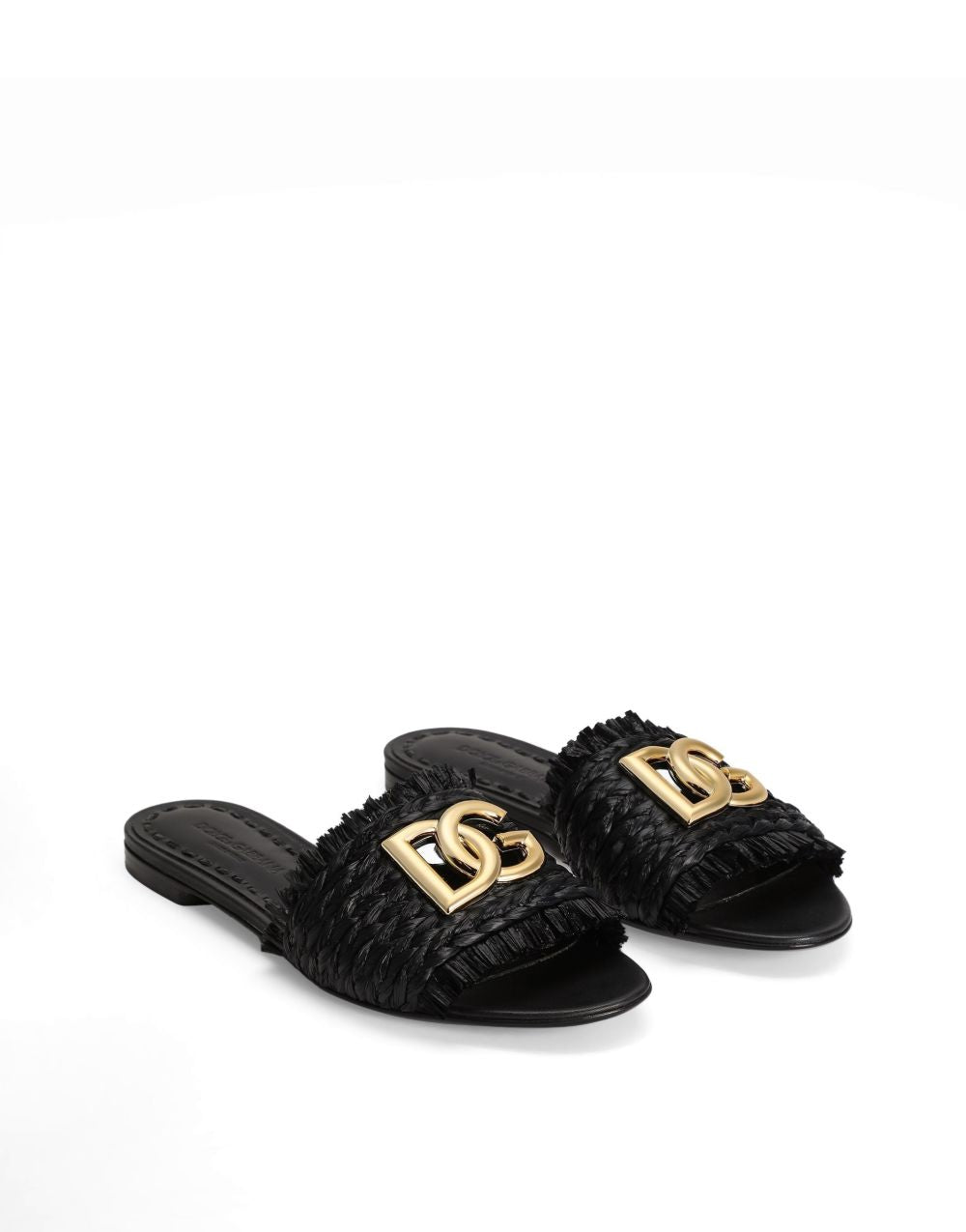 Dolce & Gabbana Woven Raffia Slippers with Fringe