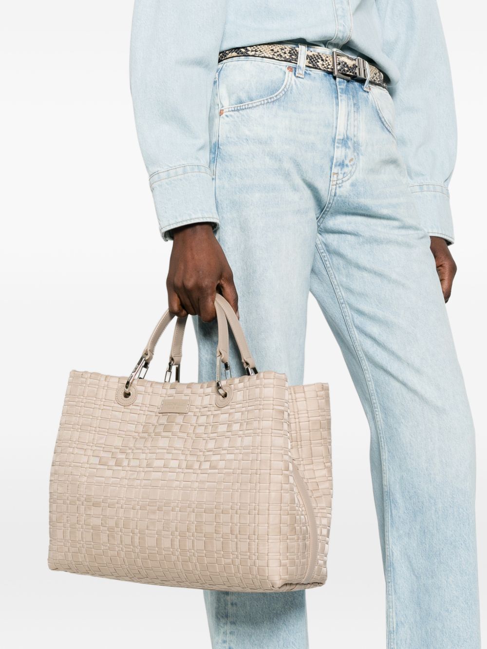 Emporio Armani Myea Medium Shopper Bag In Woven Nylon