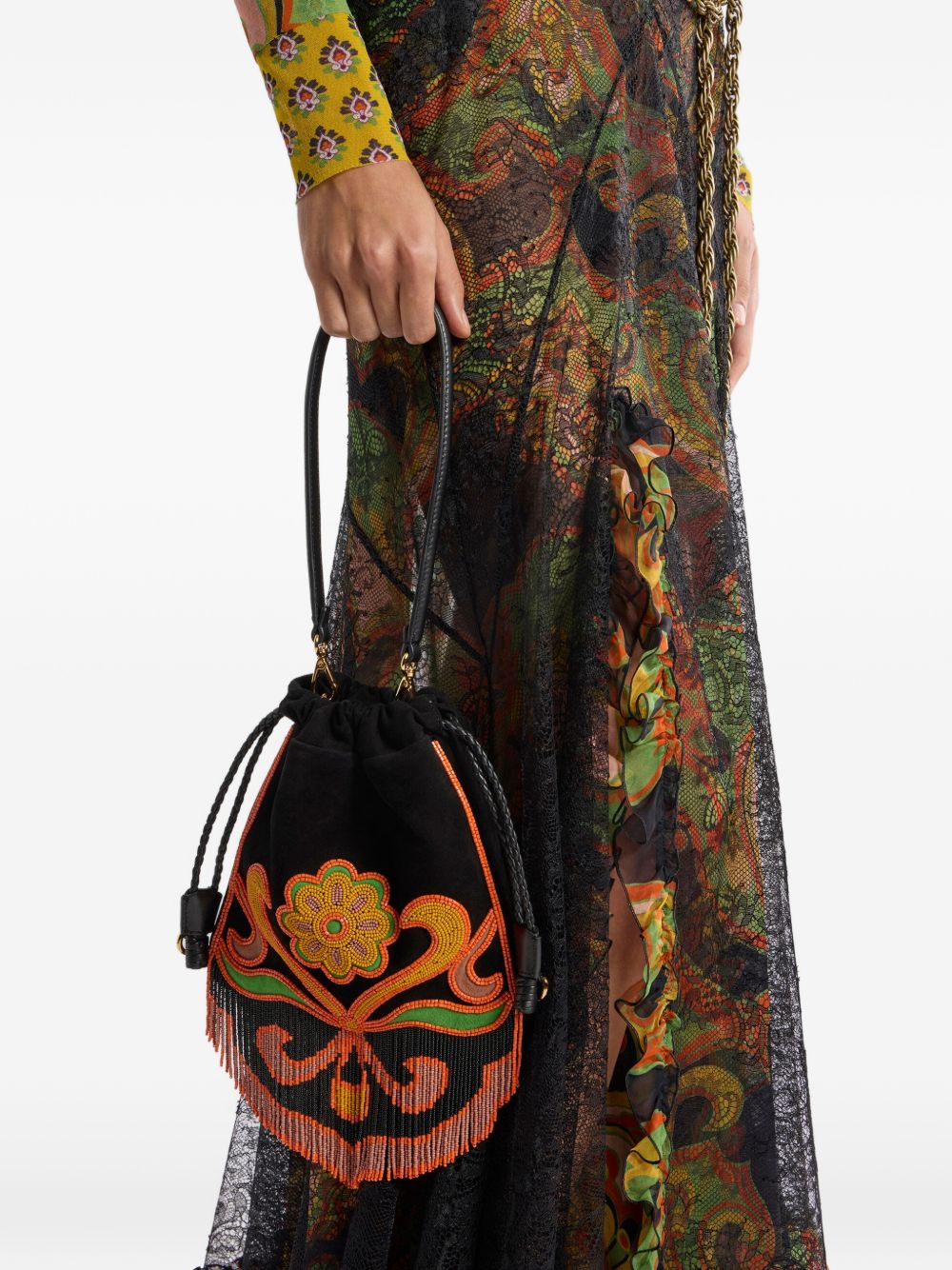 Etro Suede Kalispera Bag With Beads And Fringes