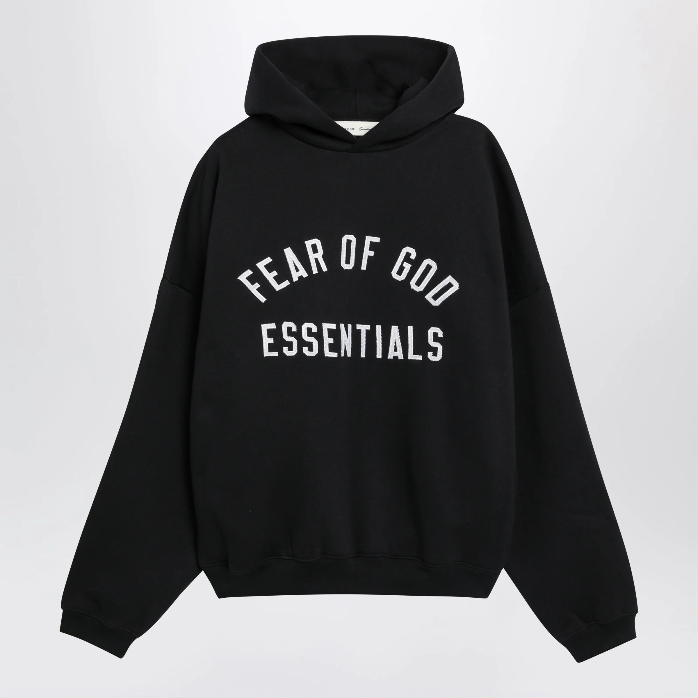 Fear of God Essentials Black cotton fleece hoodie with logo embroidery