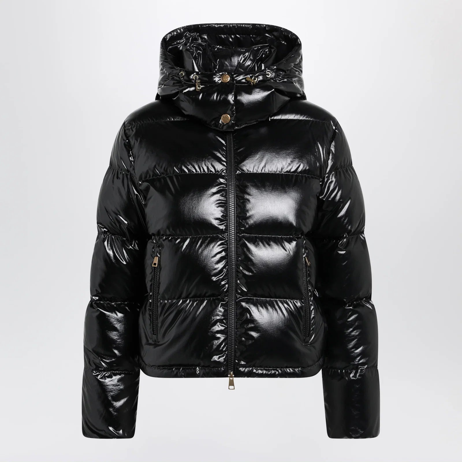 Moncler Niveole cropped down jacket in glossy nylon black