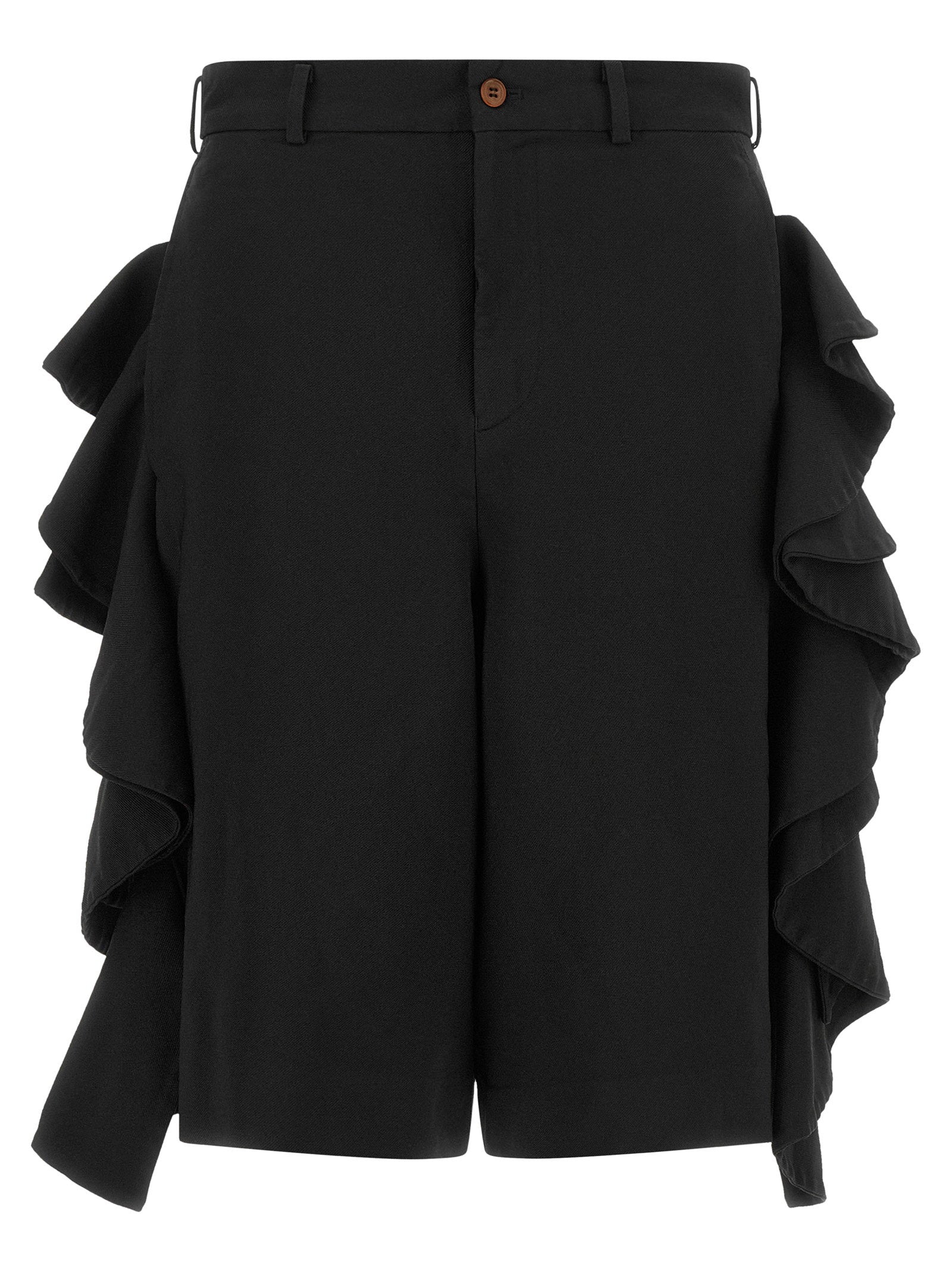 Comme Des Garcons Black Sculptural Ruffle Bermuda Shorts