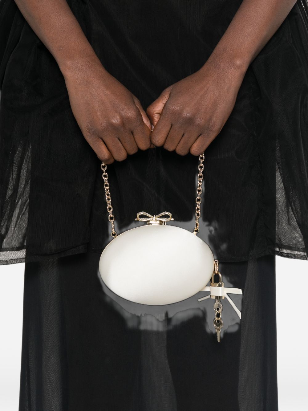 Self-Portrait Bow Satin Oval Clutch