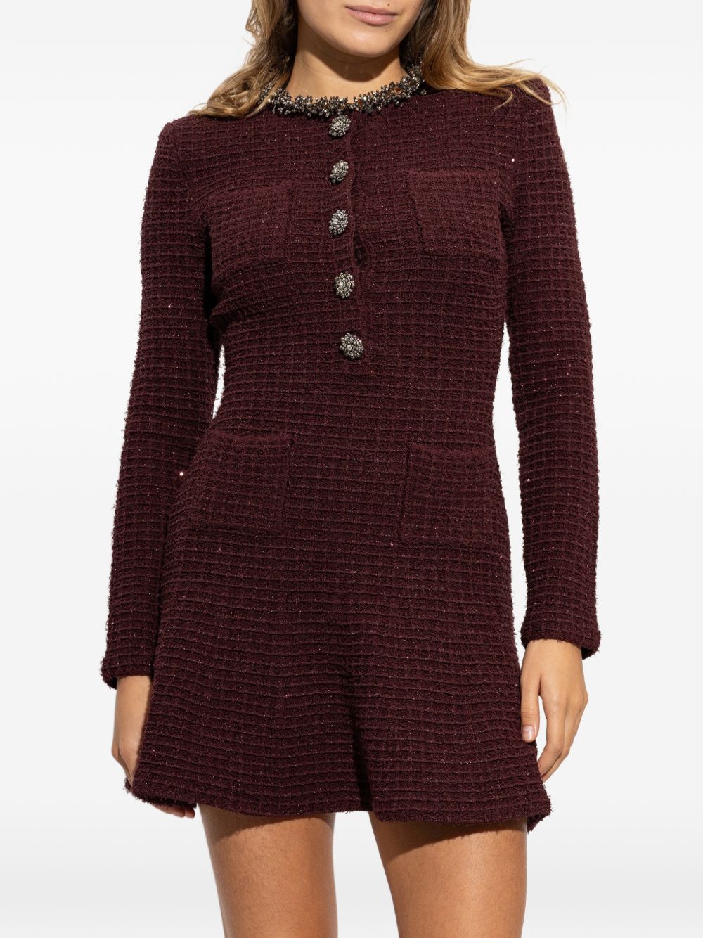 Self-Portrait Crystal-Embellished Collar Dress