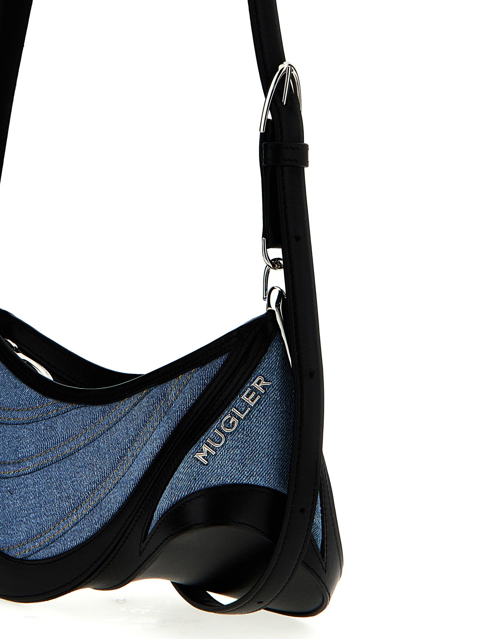 Mugler Small Denim Spiral Curve 01 Shoulder Bag