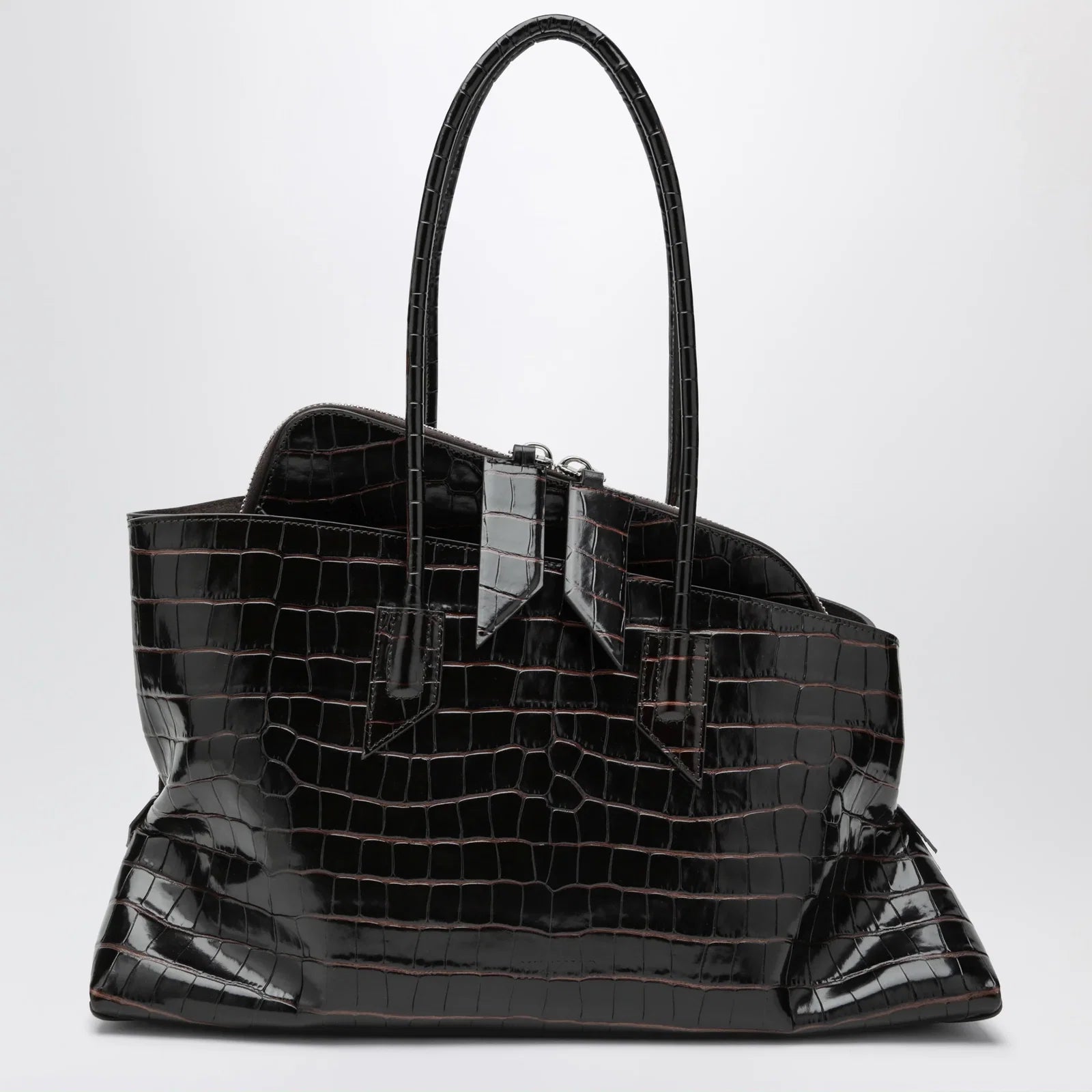The Attico La Passeggiata Medium bag in coffee crocodile-print leather
