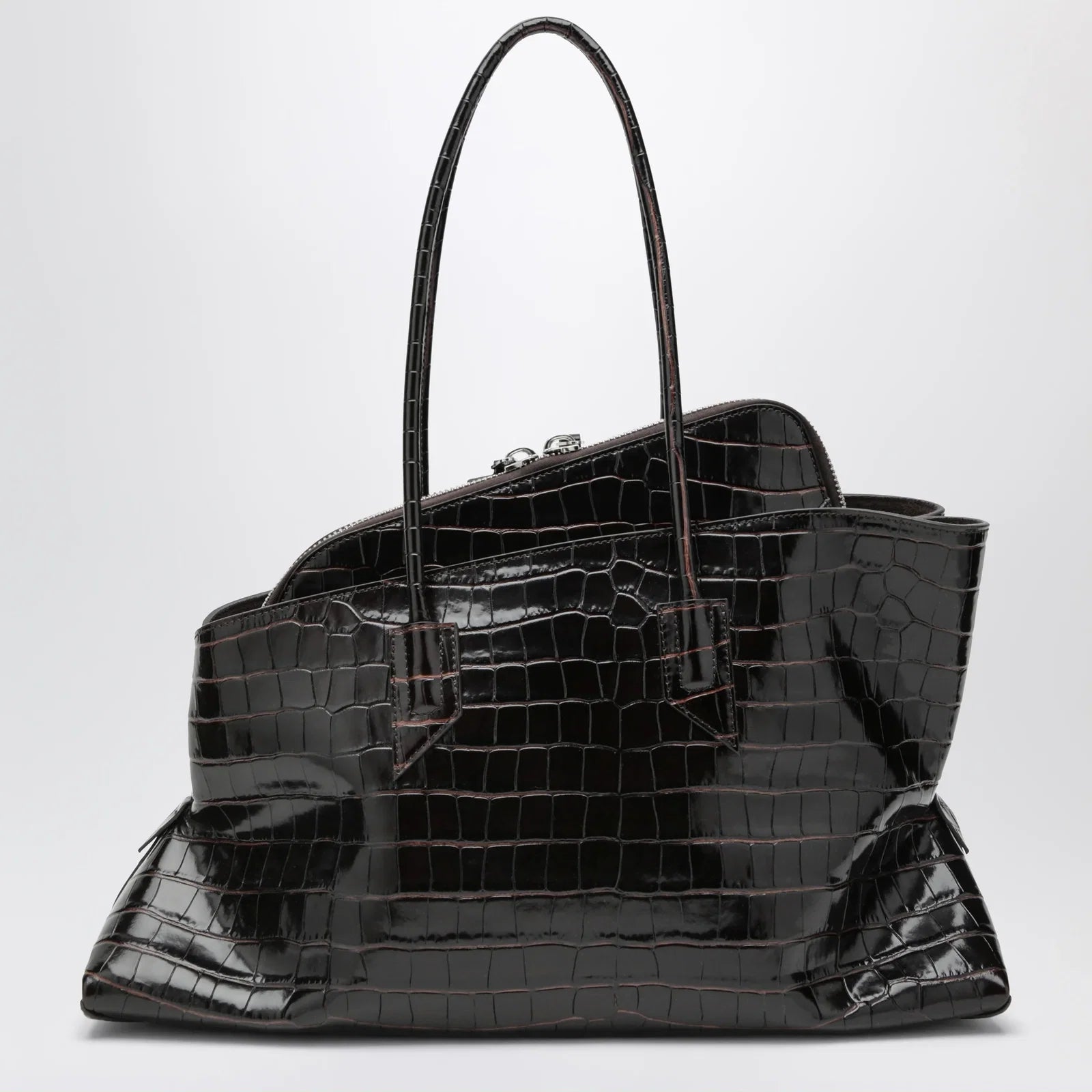 The Attico La Passeggiata Medium bag in coffee crocodile-print leather