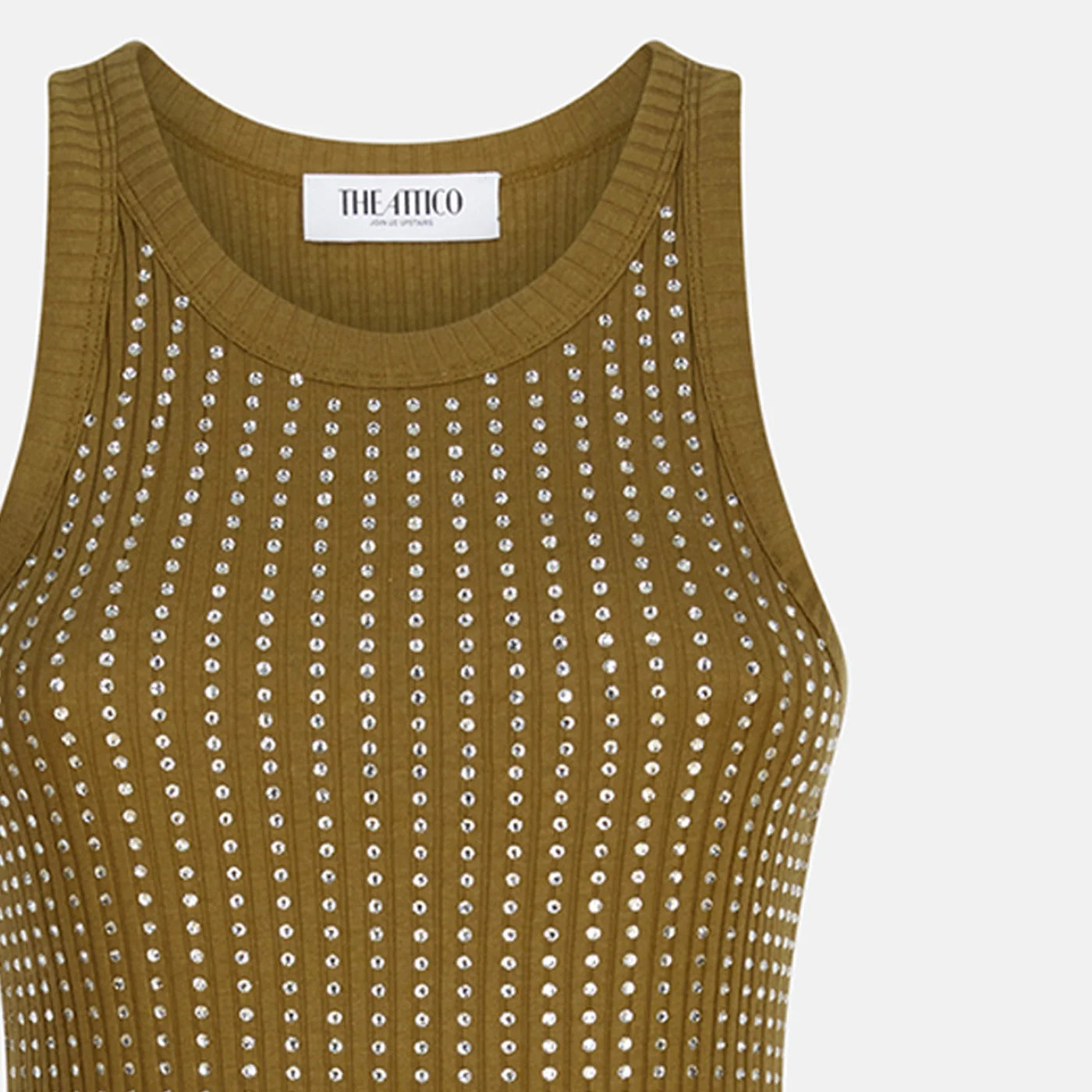The Attico Military green mini dress with rhinestones
