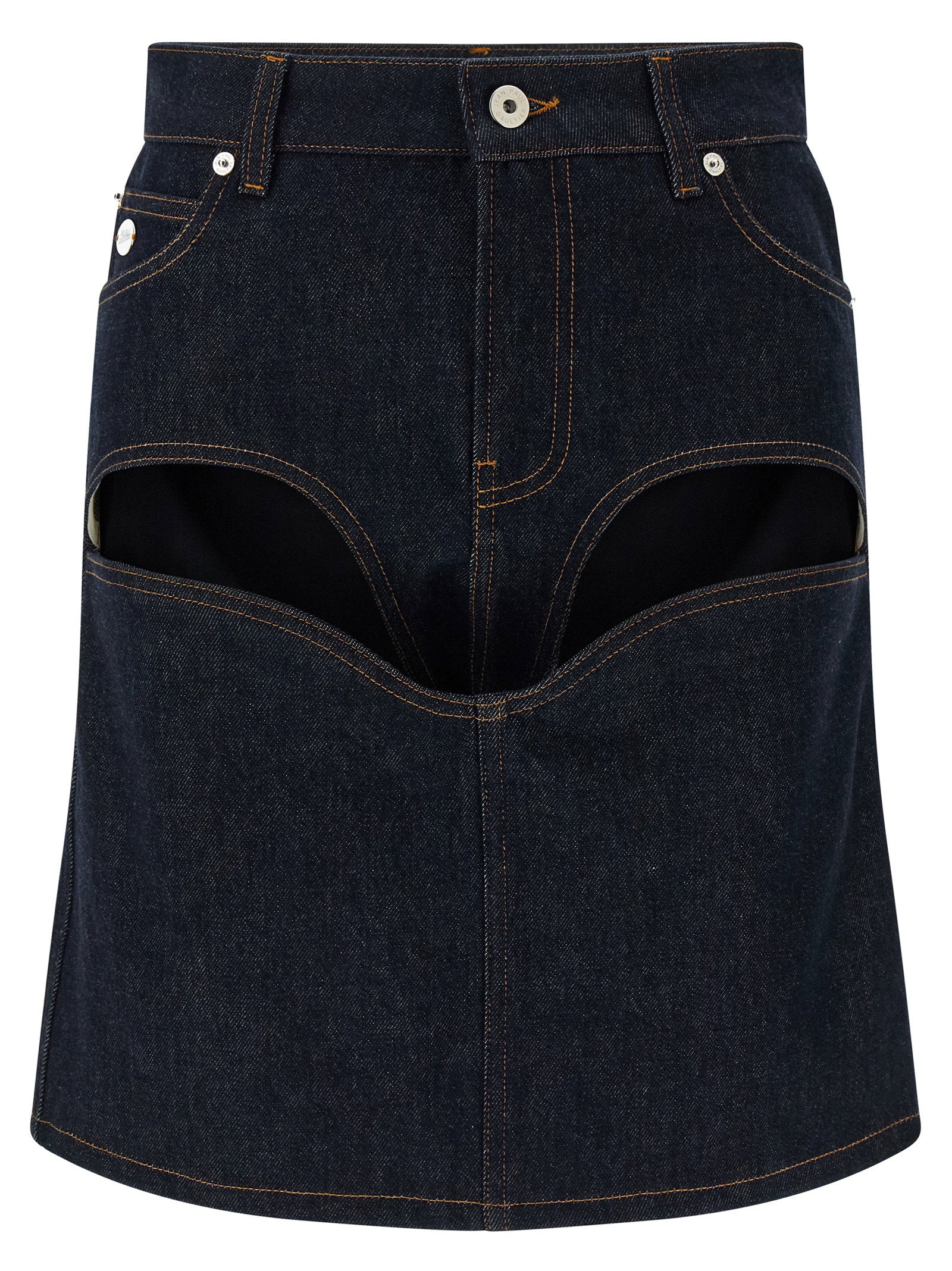 Jean Paul Gaultier Denim Mini Skirt With Cuts And Turn Up Skirt