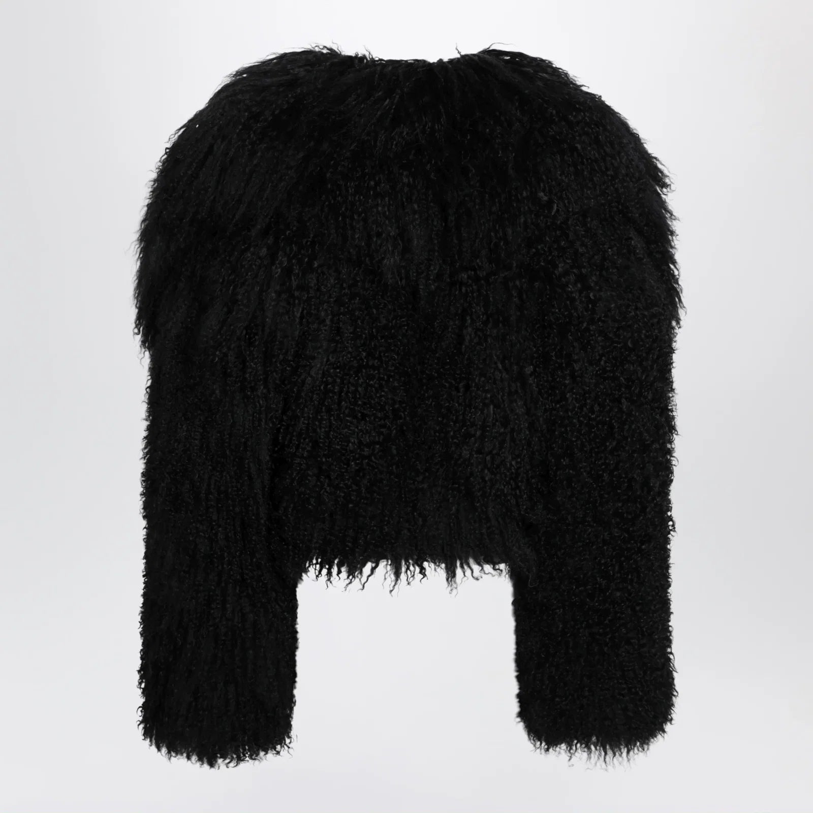 The Attico Cropped bomber jacket in black curly shearling