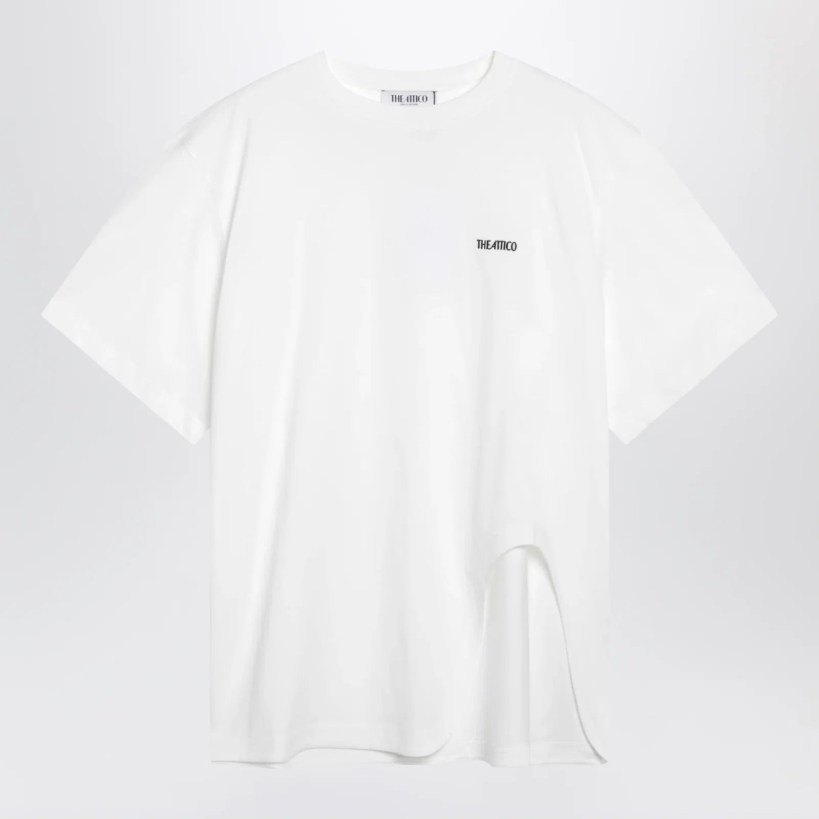 The Attico Oversized cotton jersey T-shirt with cutout hem, white