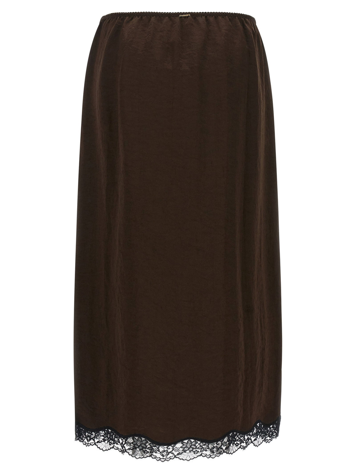 Twin Set Satin Froissé And Lace Skirt