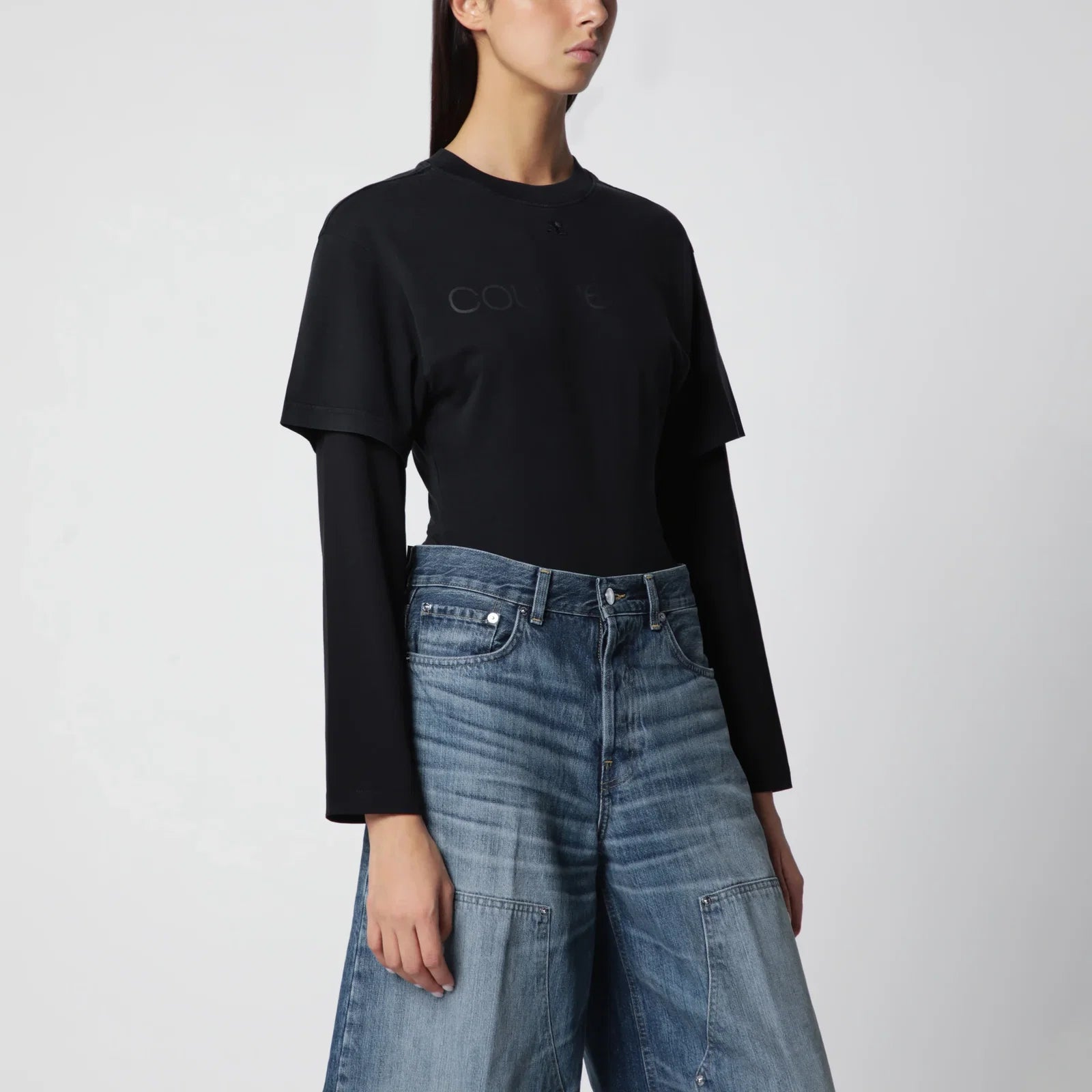 Courreges Courrèges Black double-sleeve T-shirt