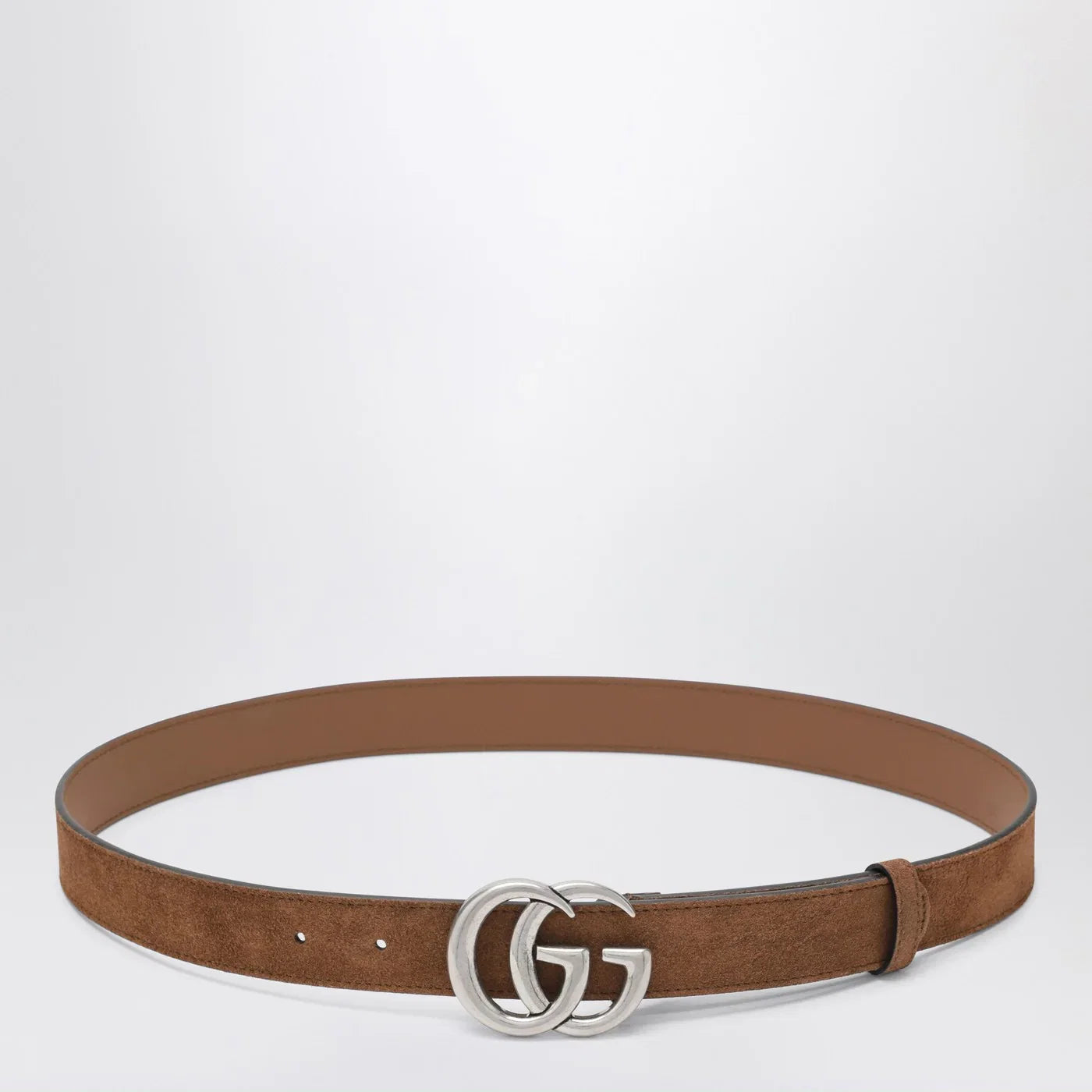 GUCCI Hazelnut suede belt with GG Marmont buckle