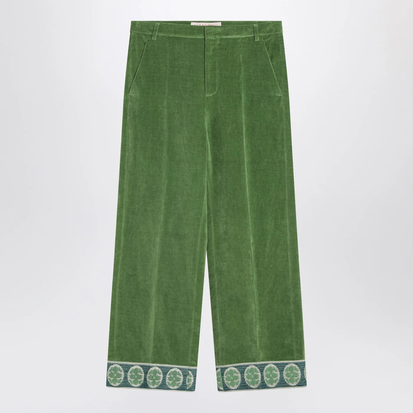 Valentino Green velvet trousers with jacquard hem