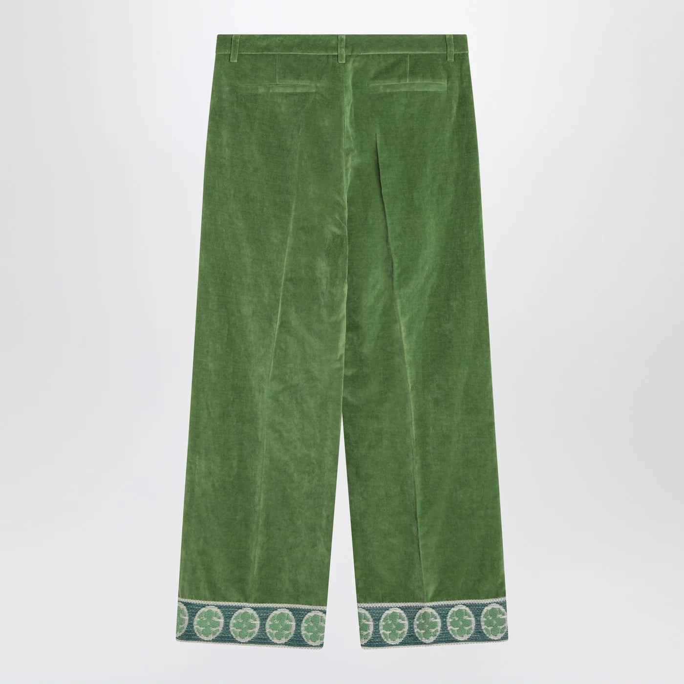 Valentino Green velvet trousers with jacquard hem
