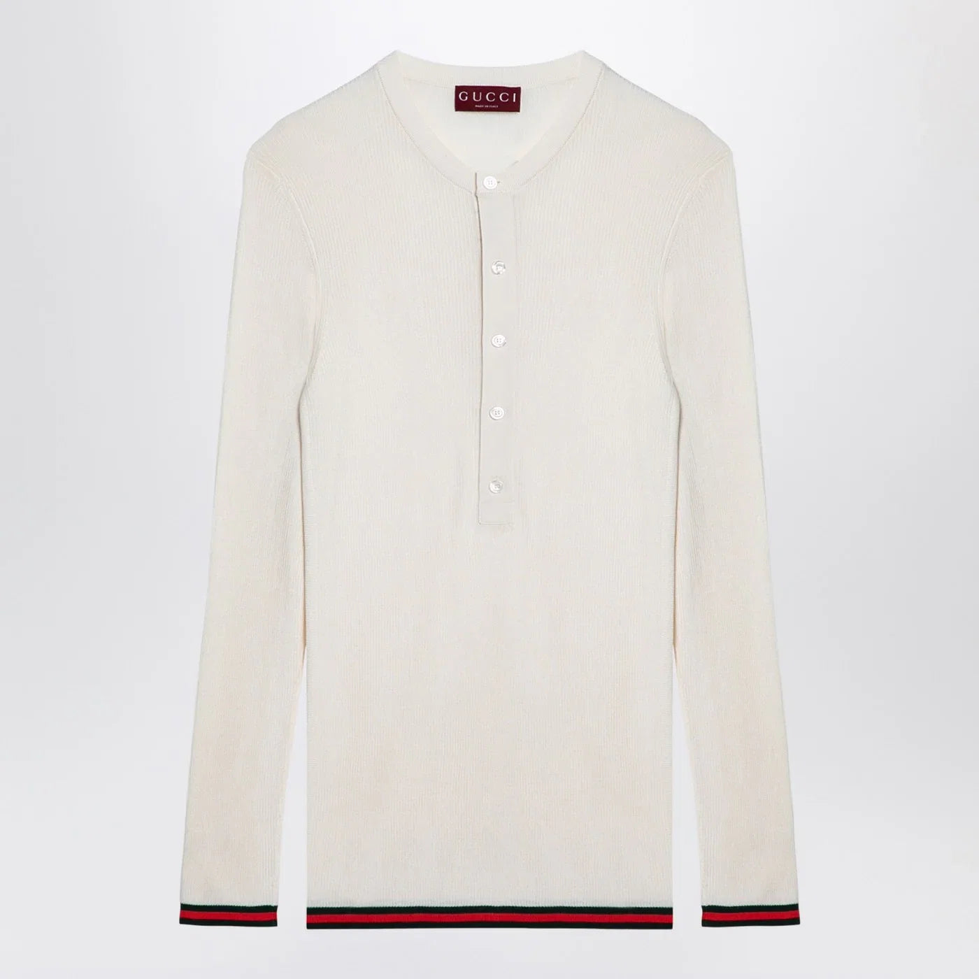 GUCCI White silk jersey with web ribbon